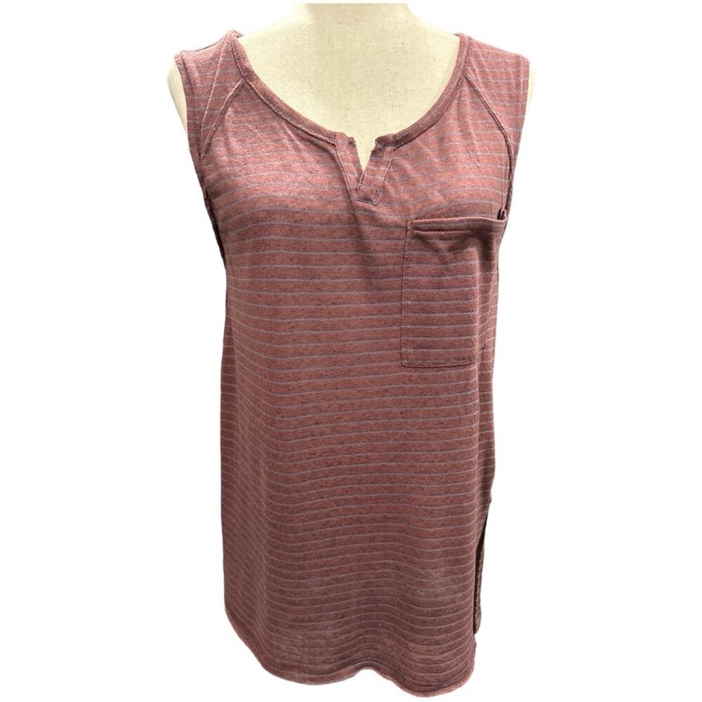 We the Free Oversized Maroon Striped Sleeveless T Shirt XS